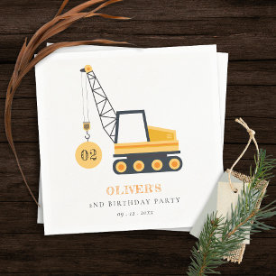 Cute Construction Crane Vehicle Any Age Birthday Napkins