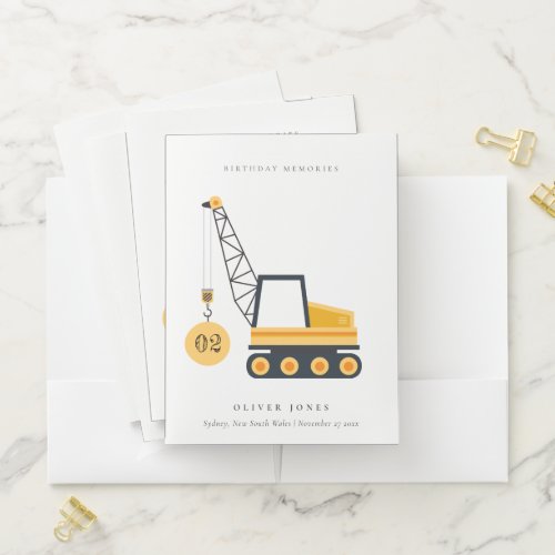 Cute Construction Crane Vehicle Any Age Birthday Pocket Folder
