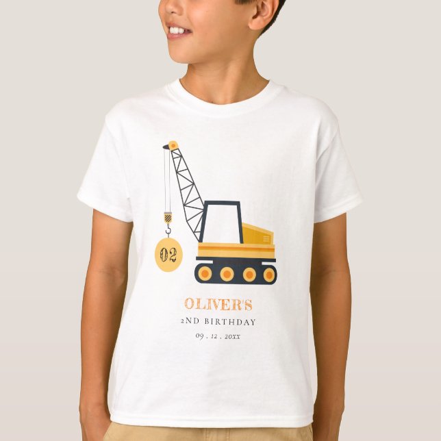 Cute Construction Crane Vehicle Any Age Birthday T-Shirt (Front)
