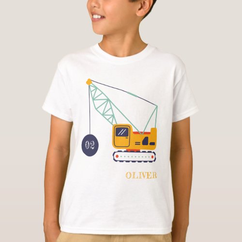 Cute Construction Crane Vehicle Any Age Birthday T_Shirt