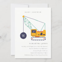 Cute Construction Crane Vehicle Baby Shower Invite