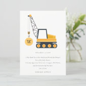 Cute Construction Crane Vehicle Baby Shower Thank You Card (Standing Front)