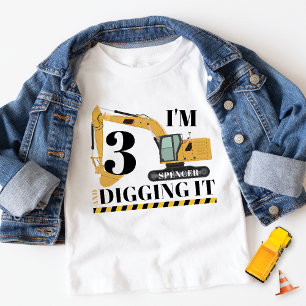 Cute Construction Digger Truck 3rd Birthday Party Toddler T-shirt