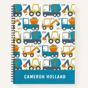 Cute Construction Diggers Personalized Notebook
