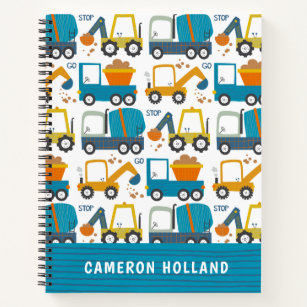 Cute Construction Diggers Personalized  Notebook