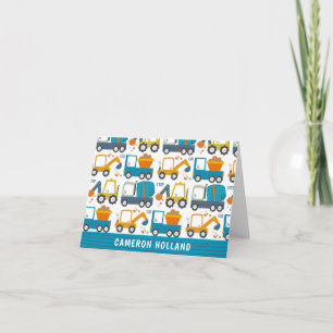 Cute Construction Diggers Personalized Stationery Note Card