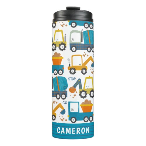 Cute Construction Diggers Personalized Thermal Tumbler
