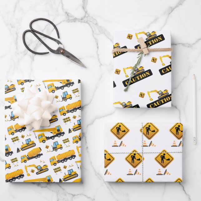 Cute Construction Dump Baby Shower Birthday Gift Wrapping Paper Sheets (Front)