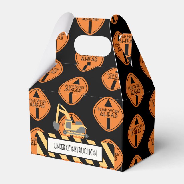 Cute Construction Dump Car Road Pattern Birthday Favor Boxes (Front Side)