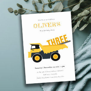 Cute Construction Dump Truck Any Age Birthday  Invitation