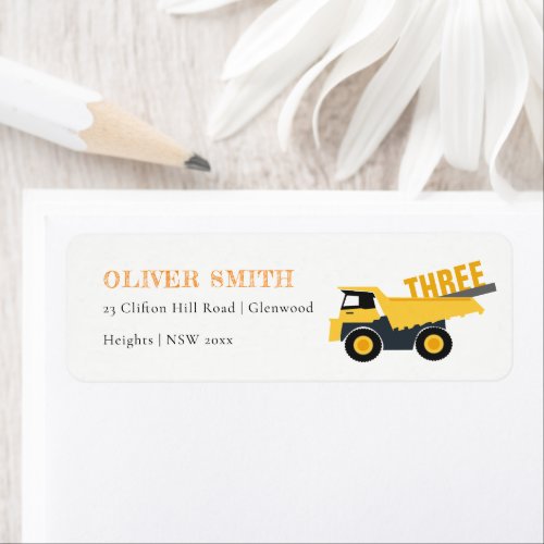 Cute Construction Dump Truck Any Age Birthday Label