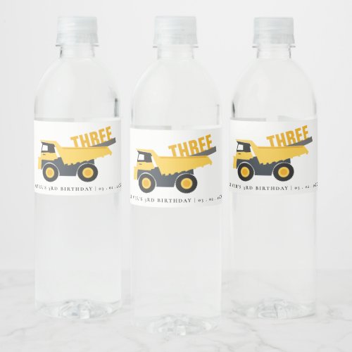 Cute Construction Dump Truck Any Age Birthday Water Bottle Label