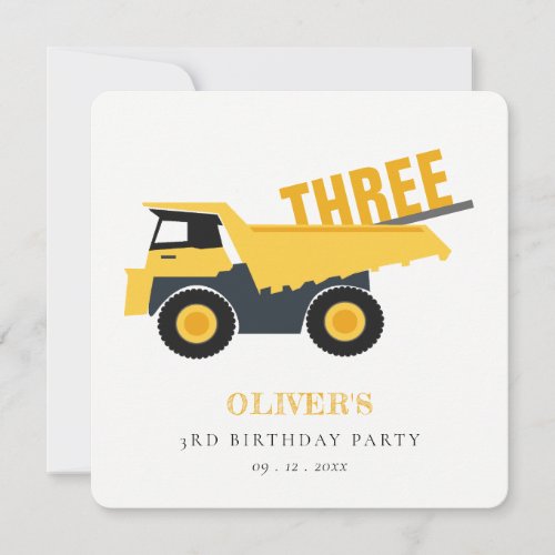 Cute Construction Dump Truck Birthday Sticker Invitation