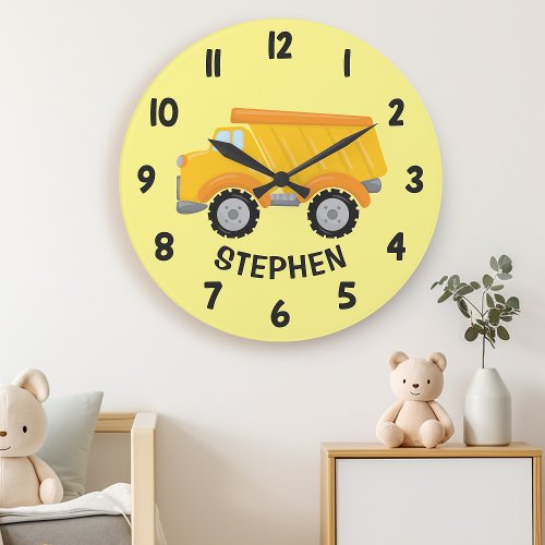 Cute Construction Dump Truck Boys Bedroom Wall Large Clock