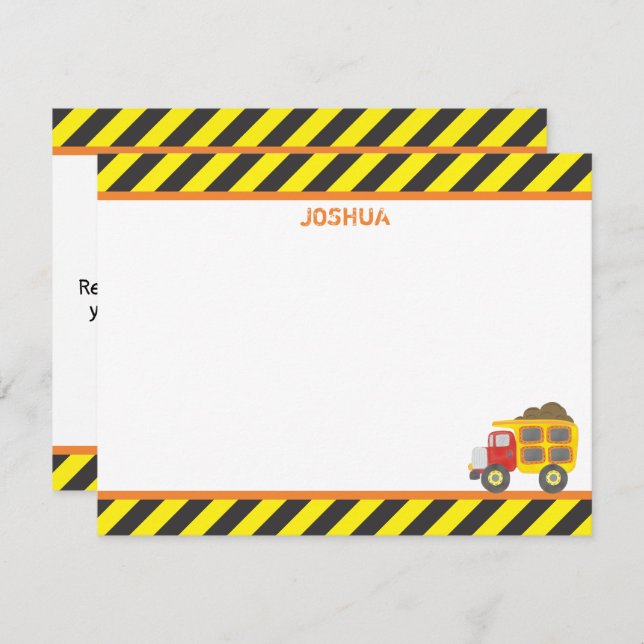 Cute Construction Dump Truck Boy's Stationery Note Card (Front/Back)