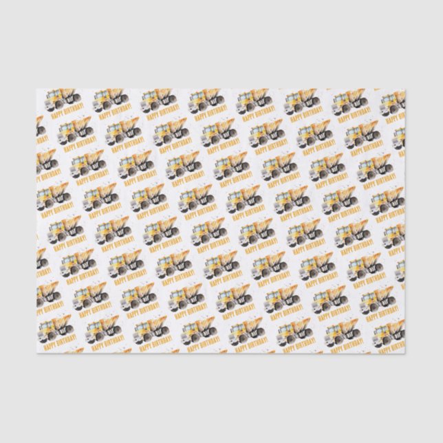 Cute Construction Dump Truck Happy Birthday Tissue Paper (Front)