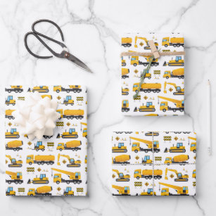 Construction Vehicle Boy Cool Custom Kids Birthday Wrapping Paper Sheets, Zazzle