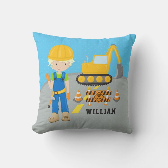 Cute Construction Excavator Vehicle Truck Road Boy Throw Pillow (Front)