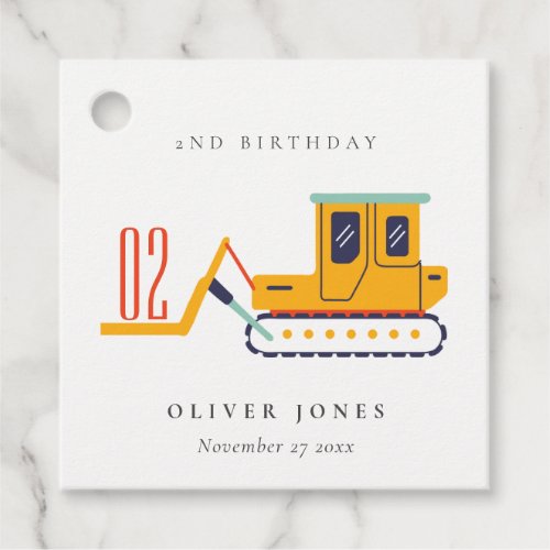 Cute Construction Fork Lift Any Age Birthday Favor Tags