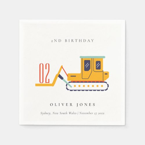 Cute Construction Fork Lift Any Age Birthday Napkins