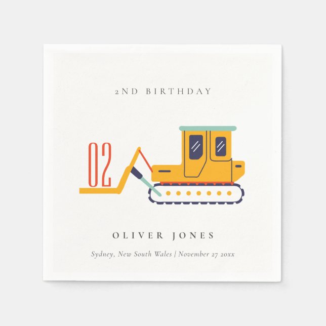 Cute Construction Fork Lift Any Age Birthday Napkins (Front)