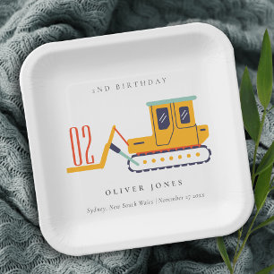 Cute Construction Fork Lift Any Age Birthday Paper Plates