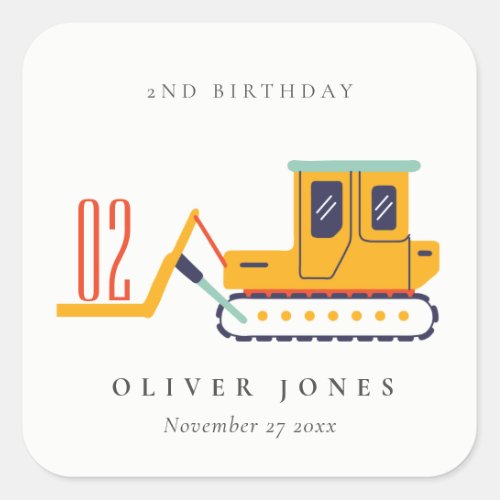 Cute Construction Fork Lift Any Age Birthday Square Sticker