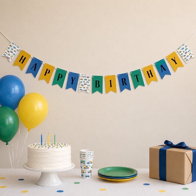 Cute Construction Happy Birthday Banner (Construction Birthday Banner Decoration)