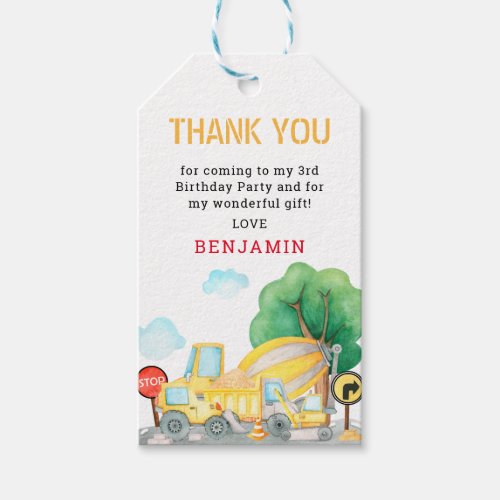 Cute Construction Kids Birthday Thank You Favor Gift Tags