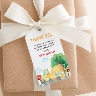 Cute Construction Kids Birthday Thank You Favor Gift Tags