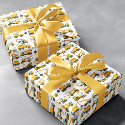 Cute Construction Kids Birthday Wrapping Paper Sheets
