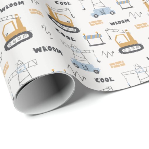Cute Construction Site Bricks Crane Digger Kids Wrapping Paper Zazzle