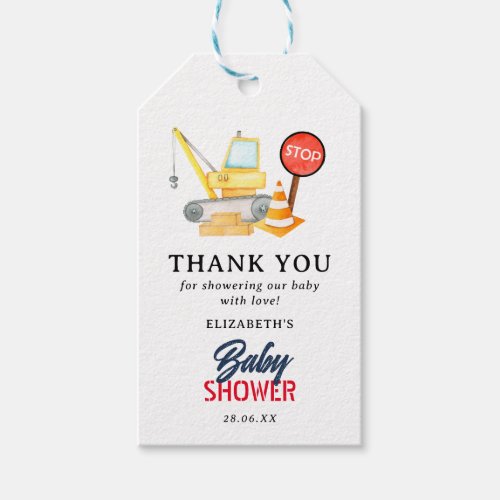 Cute Construction Thank You Baby Shower Favor Gift Tags
