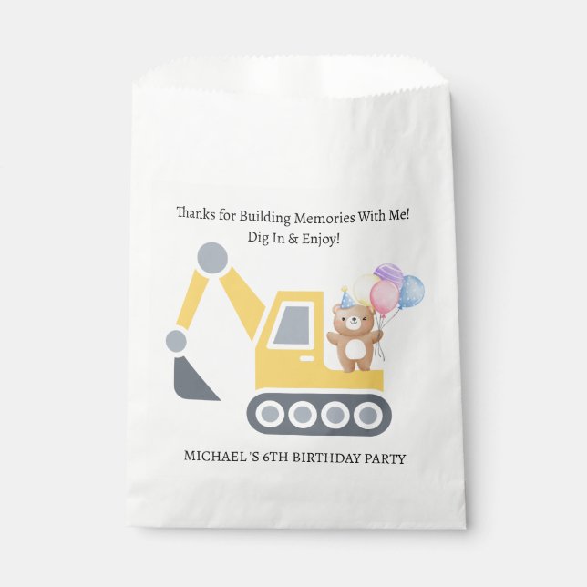 Cute Construction Theme Birthday Party Favor Bag (Front)