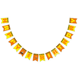 Cute Construction Theme Kid's Birthday Party Bunting Flags