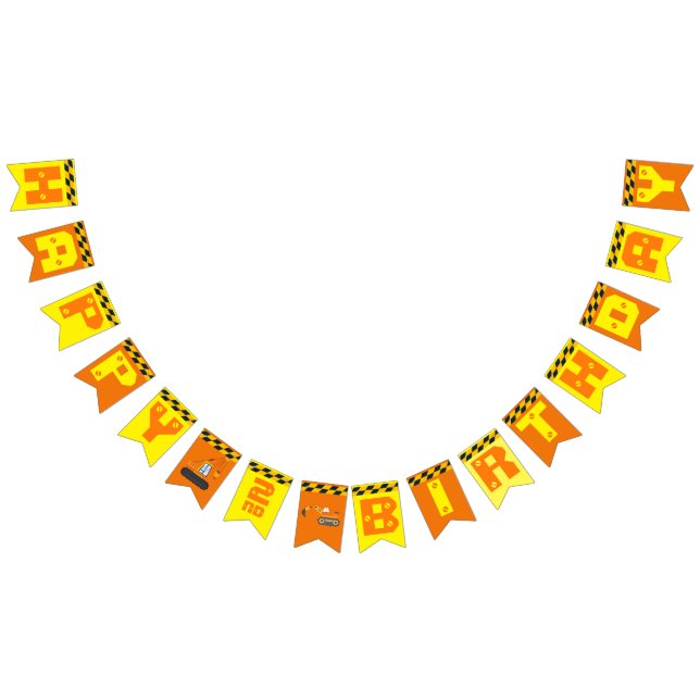 Cute Construction Theme Kid's Birthday Party Bunting Flags (All)