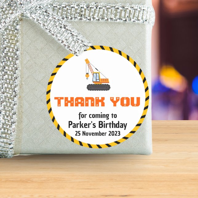 Cute Construction Theme Kid's Birthday Party Class Classic Round Sticker (Creator Uploaded)
