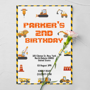 Cute Construction Theme Kid's Birthday Party Invit Invitation