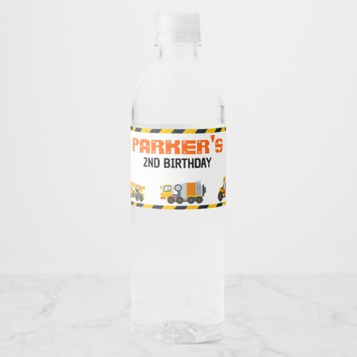 Cute Construction Theme Kids Birthday Party Water Bottle Label