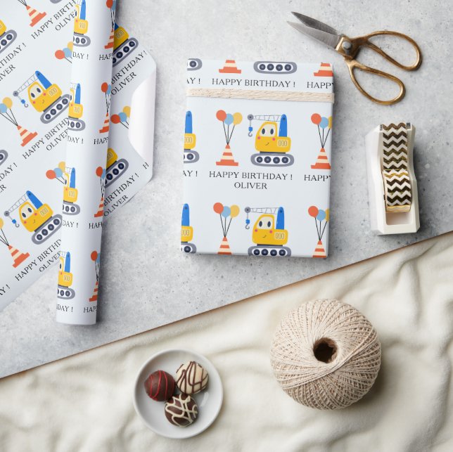 Cute Construction Theme Kids Birthday Party  Wrapping Paper (Crafts)