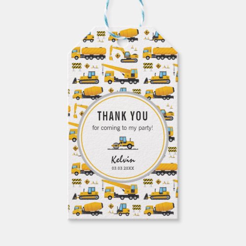 Cute Construction Themed Kids Party Thank You Gift Tags