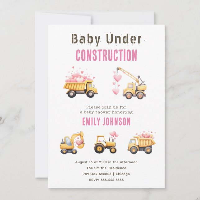 Cute Construction Truck Baby Shower Invitation (Front)