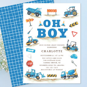 Cute Construction Truck Baby Shower  Invitation