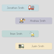 Cute Construction Truck Illustration Custom Name Kids' Labels