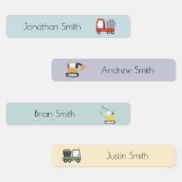 Cute Construction Truck Illustration Custom Name Kids' Labels