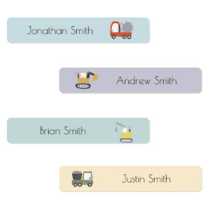 Cute Construction Truck Illustration Custom Name Kids' Labels