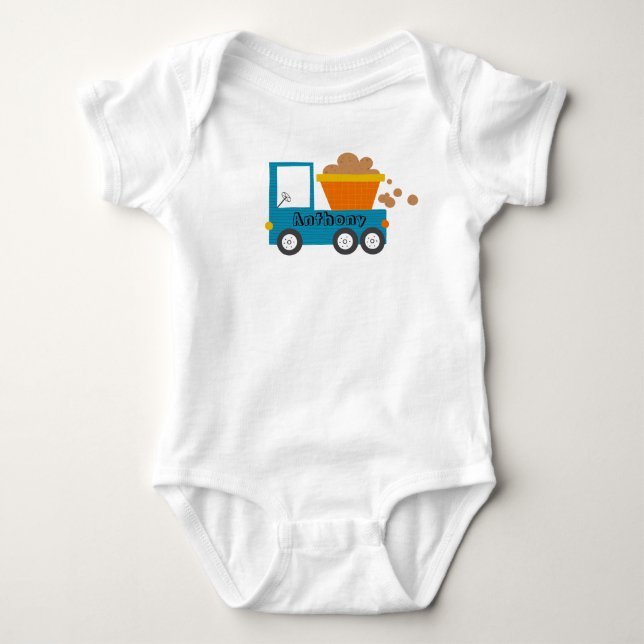 Cute Construction Truck Name Baby Boy Baby Bodysuit (Front)