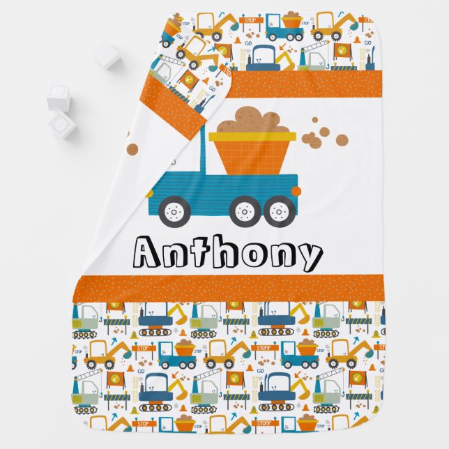 Cute Construction Truck Name Baby Boy Blanket (In Situ)