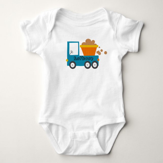 Cute Construction Truck Name Baby Boy Bodysuit (Front)