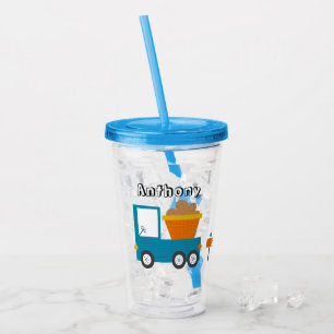 Cute Construction Truck Name Boys Acrylic Tumbler